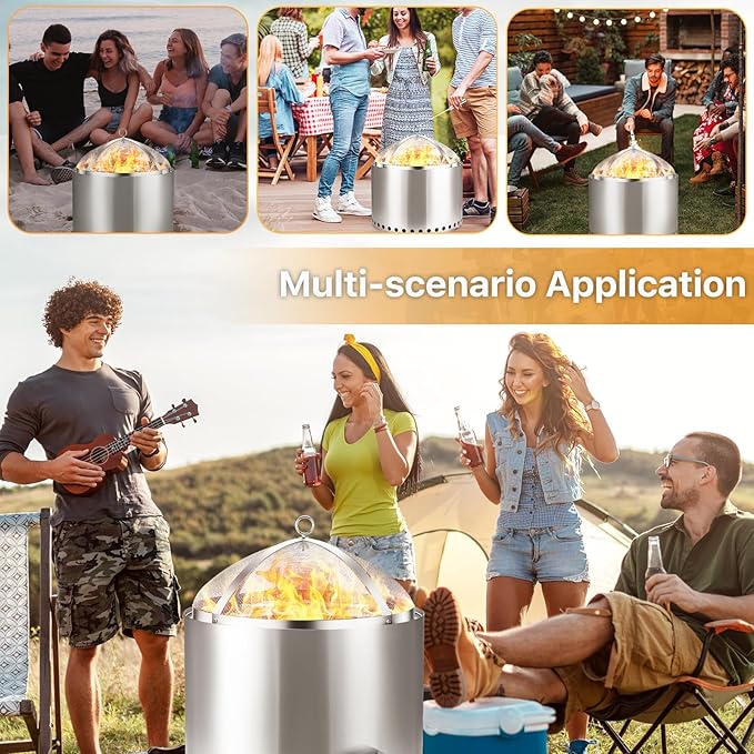 Fire Pit Spark Screen for Solo-Stove Bonfire 19.5", Stainless Steel Bonfire Sheid Accessories with Removal Handle, Firepit Screens Cover Detachable Mesh Lid for Backyard, Beach, RV Camping