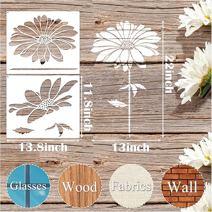 Large Flower Stencils for Painting on Walls – 12x14 Inch Jumbo Reusable Blooming Wildflower DIY Art Stencils for Fence, Wood, Fabric, Garden, Walls, Furniture, Crafts, Canvas(daisy6)