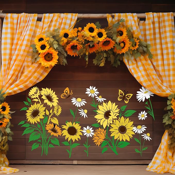 JarThenaAMCS 12Pcs Large Spring Sunflower Stencils Reusable Floral Daisy Plastic Drawing Templates for Summer DIY Crafts Painting on Wood Wall Garden Fence