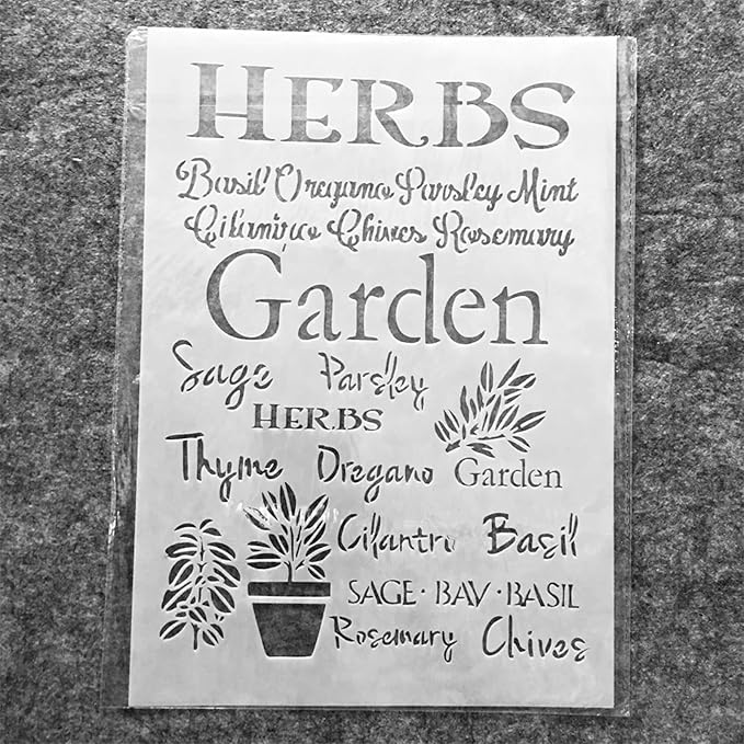 TIAMECH A4 Reusable Herbs Garden Stencil for Painting - Plants Pot Layering Template, DIY Wall Art, Wood Furniture, Scrapbook & Crafts (8.3x11.7inch)