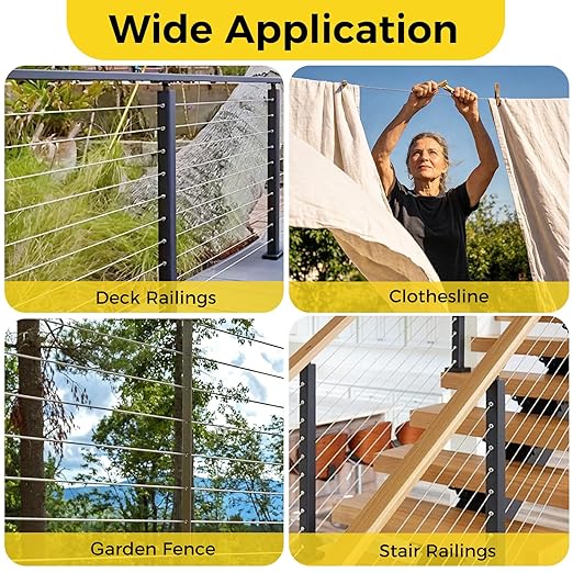 1/8 Inch Wire Rope, 120FT Stainless Steel Cable, 7x7 Strands Steel Wire Kit with Turnbuckles, Sleeves, Thimbles - Aircraft Cable for Garden, String Light Hanging, Deck Railing, DIY Projects