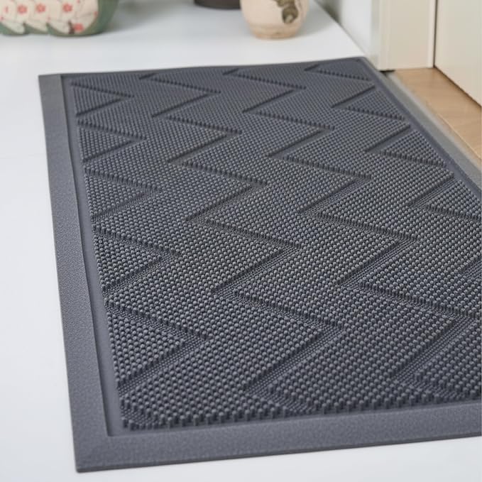Long Front Door Mat for Outside Entrance 35.5"x17" – Anti-Slip Dirt-Trapping Waterproof Rubber Indoor & Outdoor Mat with Textured Surface for Entryway - Heavy Duty All Weather Doormat – Grey