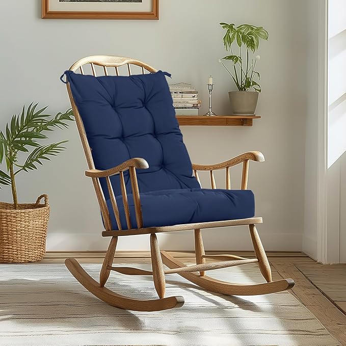 mudilun Rocking Chair Cushion Non-Slip Tufted Indoor/Outdoor Rocking Chair Cushions 80% Water Proof with Straps for Living Room Baby Room Garden High Back Rocking Chair Pads (Blue)