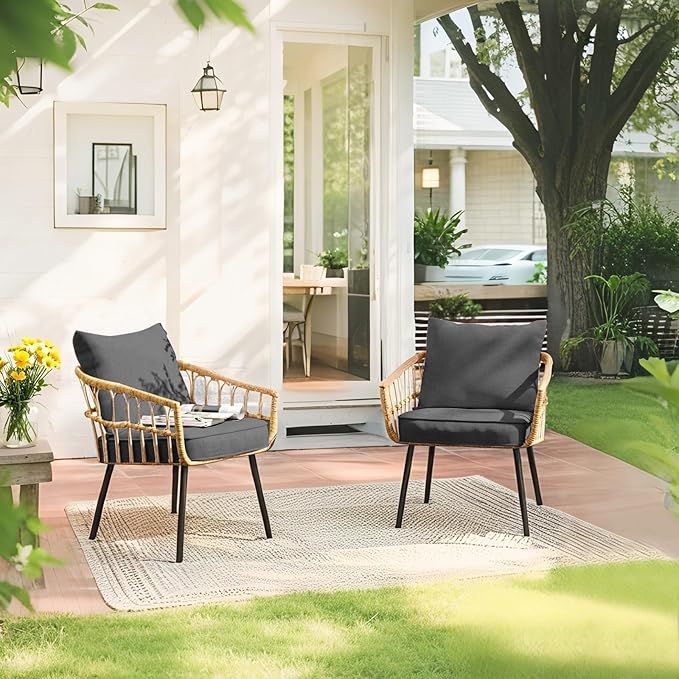 Outdoor Deep Seat Cushions Set of 2 for Patio Furniture, Waterproof & Fade Resistant Replacement Cushions with Removable Covers, 24 x 24 Inch, Deep Gray