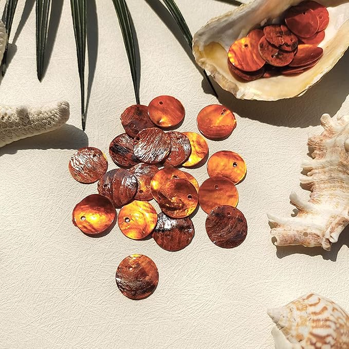 Firstmeet Shell Beads 65pcs Natural 20mm Flat Round Mussel Shell Coin Drop Charm Beads with Iridescent Back for Handcraft Jewelry Making(DIY-1023-Orange-20)