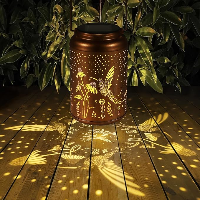 Solar Lanterns Outdoor Waterproof Hummingbird Garden Decor Gifts for Women Mom Grandma Hanging Lights Metal Decoration Outside for Yard, Patio,Backyard,Porch(Long-Tailed Hummingbird)