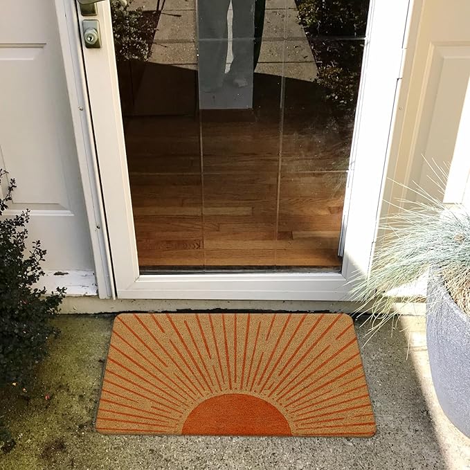 Nogrit Boho Coir Doormat for Outdoor Entrance, Boho Front Door Mats Welcome Door Mat Outdoor Indoor Sun Door Mats for Entryway, 17x30 (Orange Sun)