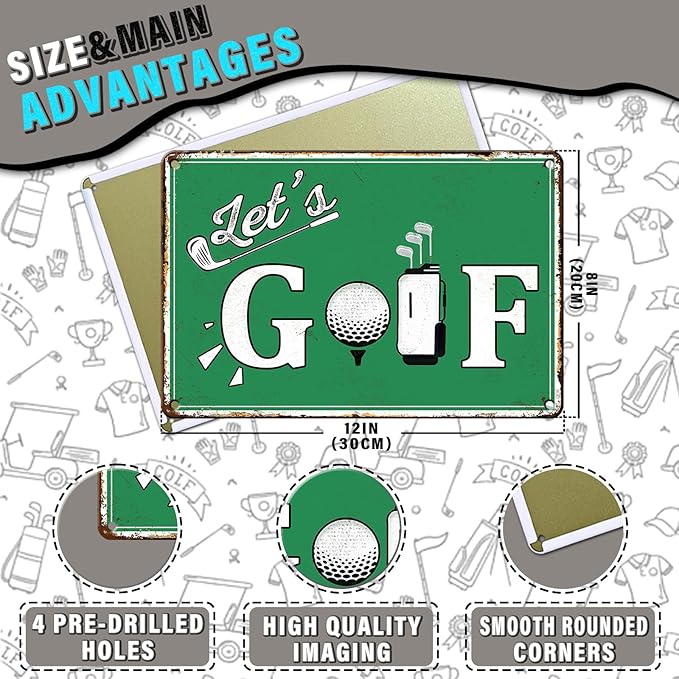 Let's Golf Funny Golf Ball Metal Tin Sign Wall Decor for Golf Country Club Cave Bar 8x12 Inch