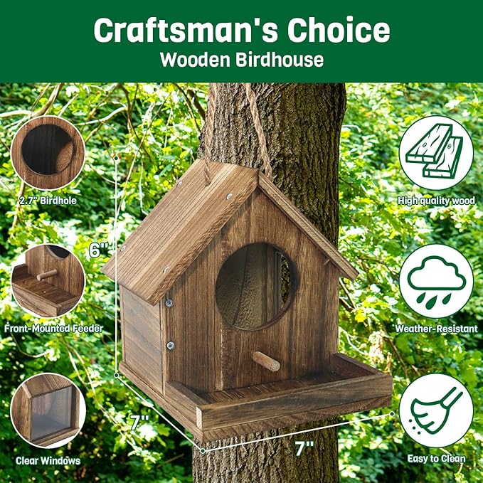 Hummingbird House for Outside Hanging, Wooden Hummingbird Gifts Nest, Ideal Birdhouses for Outdoors, Hummingbird Gifts for Garden Lovers, Great Home Decoration