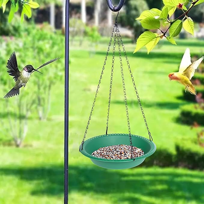Hanging Bird Feeder Tray with Drainage Holes for Outside, Bird Seed Catcher Tray, Feeding Station (14 inch, Green)