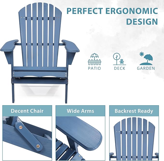 Wooden Folding Adirondack Chair Set of 6, Pre-Assembled BackRest Wood Lounge Chair for Outdoor Patio Garden Lawn Backyard Deck Pool Beach Firepit