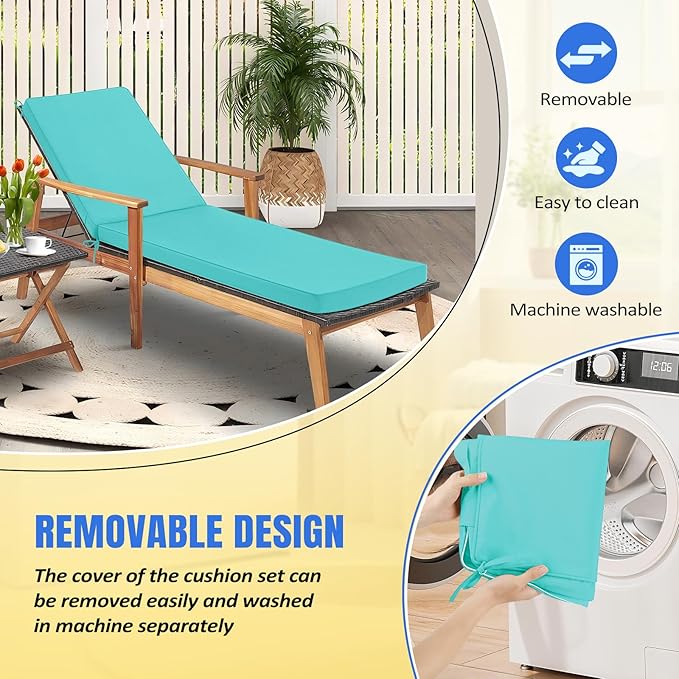 Basic Beyond Chaise Lounge Cushions Outdoor, 3-Layer Waterproof Outdoor Furniture Cushions with Removable Cover and 4 Ties, 72"x21"x3" Patio Lounge Chair Cushions for Outdoor Furniture, Teal