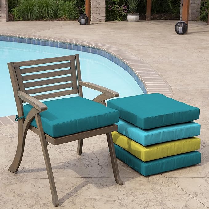 Arden Seat Cushion, 21 x 21, Rain-Proof, Fade Resistant, Cushion for Patio Dining, Adirondack, and Outdoor Chairs Lake Blue Leala