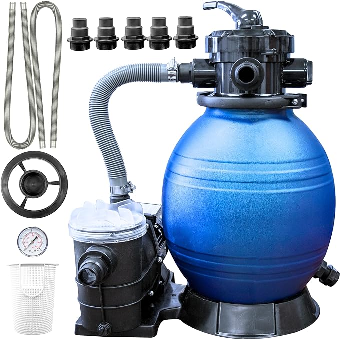 SWIMLINE HYDROTOOLS 12 Inch Pool Sand Filter Pump For Above Ground Inground Intex Bestway Pools | Complete System 1/3 HP (0.3 THP) Horsepower 1980 GPH Pumps | For Pools Up To 9000 Gallons | 71233