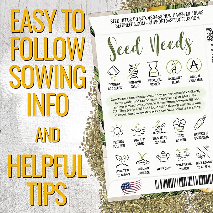Seed Needs Carrot Seeds for Planting Rainbow Carrots - Non-GMO Heirloom & Untreated Veggie Seed to Grow a Home Grown Vegetable Garden in Fall or Spring (5 Packs)