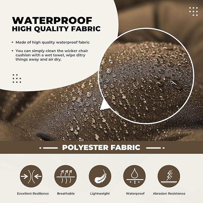 Wicker Chair Cushions, Waterproof Outdoor Loveseat Cushions for Patio Furniture, Tufted Wicker Furniture Cushions, 1 Loveseat and 2 U-Shaped Cushions, Brown
