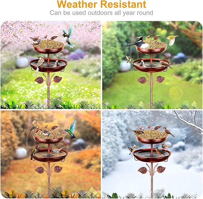Bird Bath for Outside,48in Vintage Freestanding,Birdbaths for Outdoors, Birds Feeder,Double-Layer Metal Bowl Bird Bath Stand for Garden Yard Patio Decor,Solid Five-pronged Hard Base(Antique Bronze)
