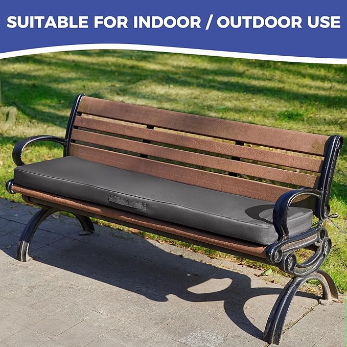 Outdoor Bench Cushions for Outdoor Furniture, 59x18x3 Inch, Waterproof Bench Pillow, Fade Resistant Long Bench Seat Pads for Garden, Indoor, Porch Swing, Dark Grey