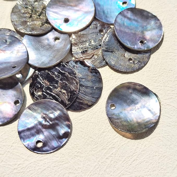 Firstmeet Shell Beads 65pcs Natural 20mm Flat Round Mussel Shell Coin Drop Charm Beads with Iridescent Back for Handcraft Jewelry Making(DIY-1023-Dark Blue-20)