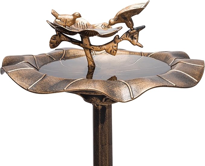 Alpine Corporation 34" Tall Pedestal Birdbath Fountain with Bird and Flower