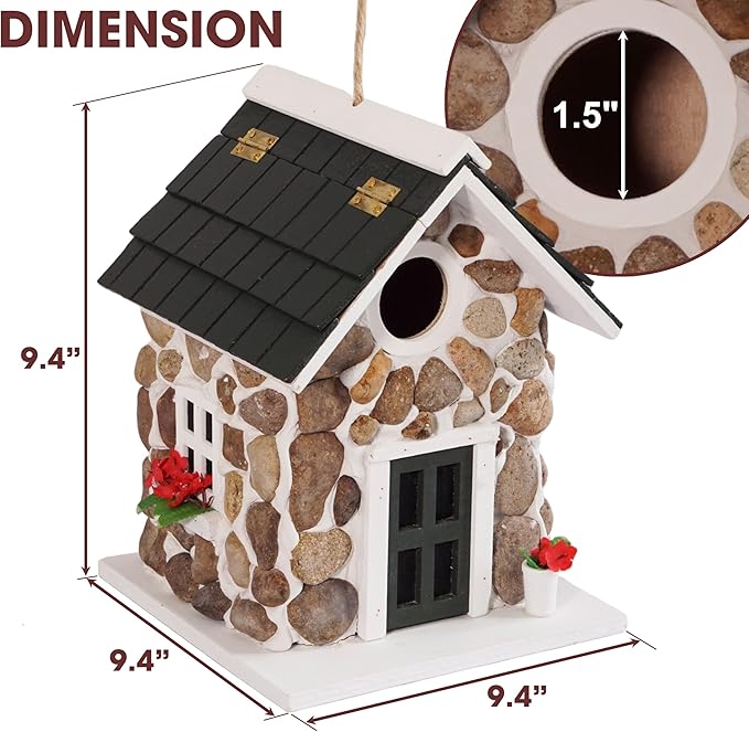 MIXUMON Bird Houses for Outside, Outdoor Bird House for Bird Families Bluebird Sparrow Finch Cardinals Hanging Birdhouse for Garden.