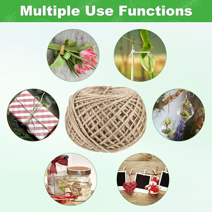 2-Pack Natural Jute Twine String, 3mm x 328ft/100m Long Garden Twine Balls for Crafts/Gift Wrapping/Gardening Plants, Durable Plant Ties Thick Rope [Brown]