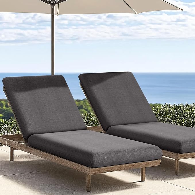 Codi Outdoor Chaise Lounge Chair Cushions 72"x22.5"x3.5" – Linen Texture, Fade Resistant, Waterproof, Removable Cover, Thick Soft Padding for Patio Furniture & Pool Relaxation, Grey
