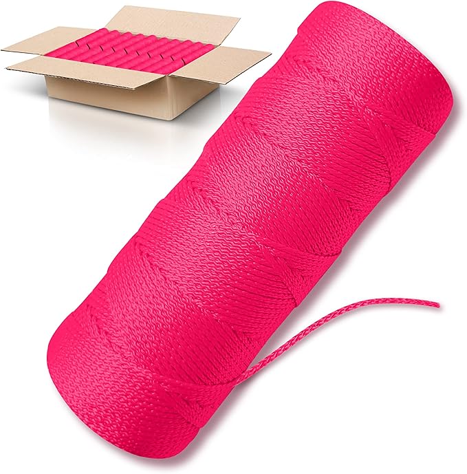 Pink Mason Line String Line - 84 Roll Pack - #18 Braided Nylon String - 500 Ft Length Per Roll - Nylon Twine for Gardening Or Masonry Tools - Perfect Construction String for A String Level