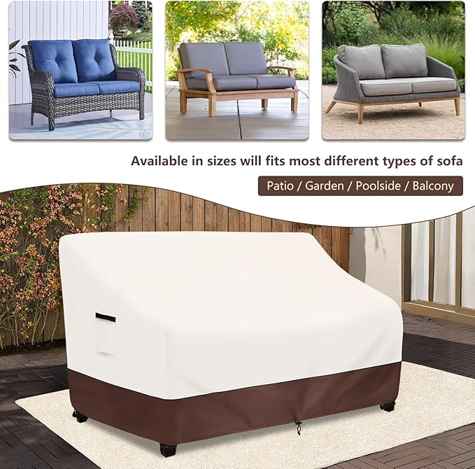 Outdoor Couch Covers,85 Inches Outdoor Sofa Cover, Waterproof Patio Furniture Cover,Furniture Covers for Patio Seating (Beige)
