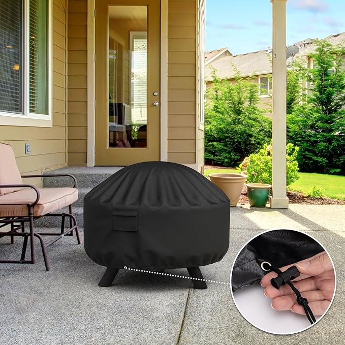 SHINESTAR Round Fire Pit Cover, Fits for 36-40 Inch Firebowl with Drawstring and Built-in Vents, Waterproof & Windproof, 40 Dia x 20 H, Black