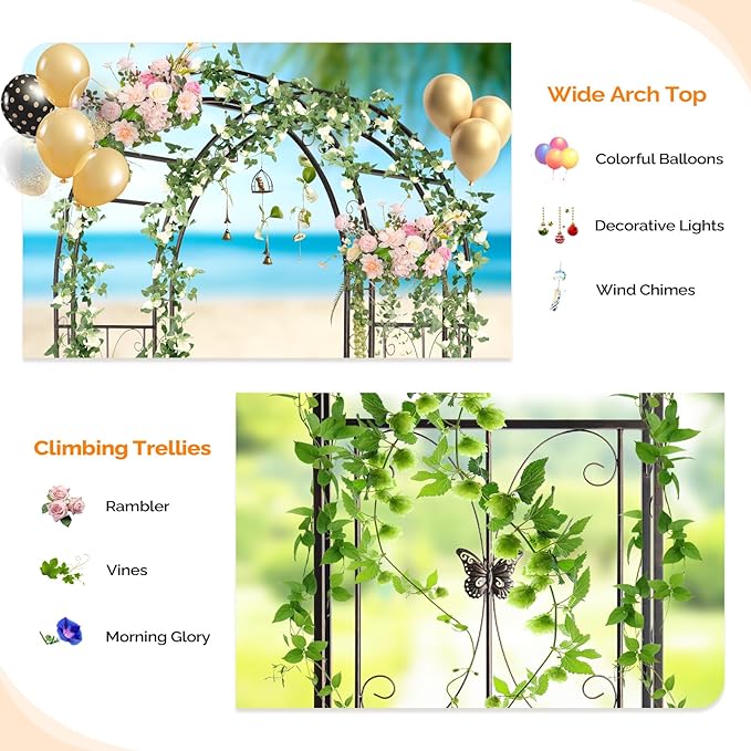 VINGLI Garden Arbor, Arch Archway for Wedding Ceremony Party, Steel Garden Trellis for Plant Climbing, Christmas Garden Decorations Pergola for Garden, Backyard, Lawn (75.5x22.8x94.5) (Bronze)