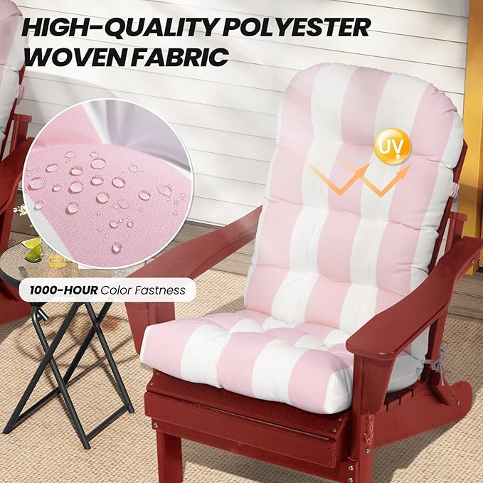 Crestlive 50x20x4 Inch Adirondack Chair Cushion Outdoor Rocking Chair Cushions Water Resistant High Back Patio Chair Cushions Set of 2 Thick Patio Replacement Cushion Pink Stripe