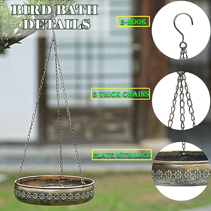 Hanging Bird Baths for Outdoors, Outdoor Metal Bird Bath Hainging Birdfeeder,Back Yard,Deck,Patio Garden Decor