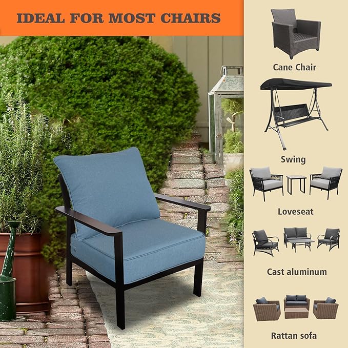 Goodgoods 24x24 inch Outdoor/Indoor Deep Seat Patio Cushions Set of 2 Resilient Foam Filling Water Repellent Stain-Resistant UV Resistant Weather Resistant Deep Seat Bottom Light Blue