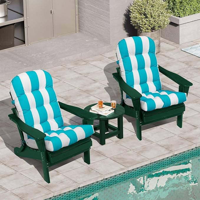 Crestlive 50x20x4 Inch Adirondack Chair Cushion Outdoor Rocking Chair Cushions Water Resistant High Back Patio Thick Replacement Cushions Blue Stripe