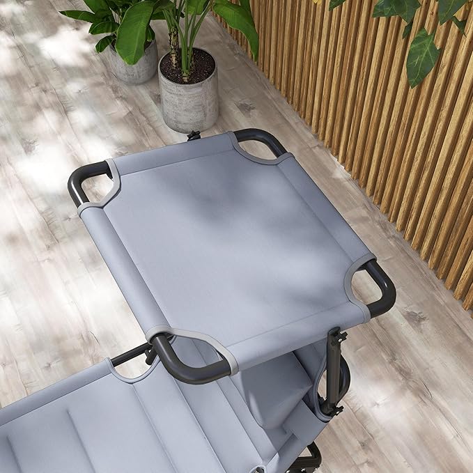 Outsunny 2 Pieces Outdoor Lounge Chair, Adjustable Backrest Folding Chaise Lounge, Cushioned Tanning Chair with Sunshade Roof & Pillow Headrest for Beach, Camping, Hiking, Gray
