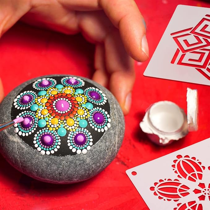 Marspark 66 Pcs Spring Easter Small Stencils for Crafts Reusable 3 Inch Stencils for Painting on Wood DIY Craft Paint Template for Wall Home Decor Card Rock Canvas Drawing Holiday (Mandala)