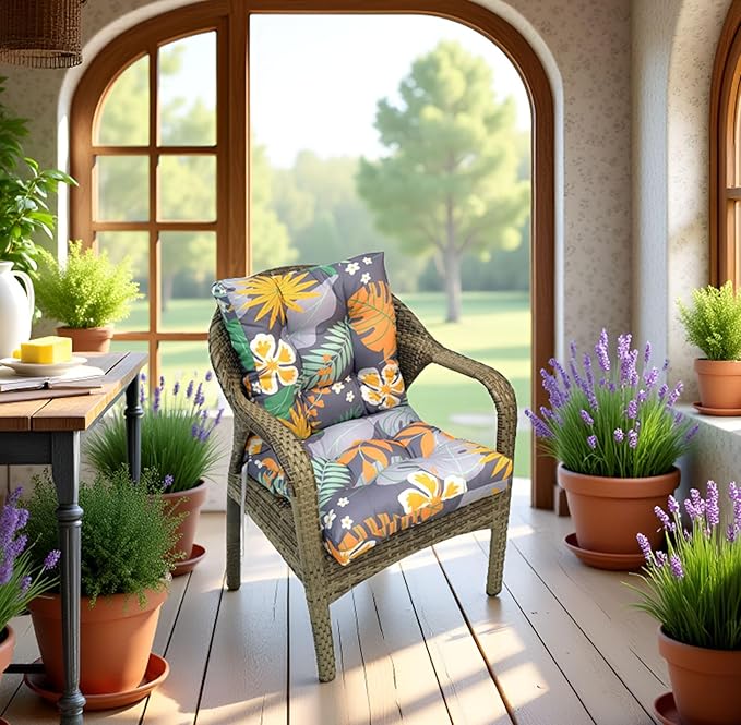 Outdoor Chair Cushions with High Back Waterproof Wicker Rocking Chair Cushion Black Tufted Thick Patio Chair Seat Pads for Indoor Outdoor Furniture,41.7 * 20.8 * 3.5"