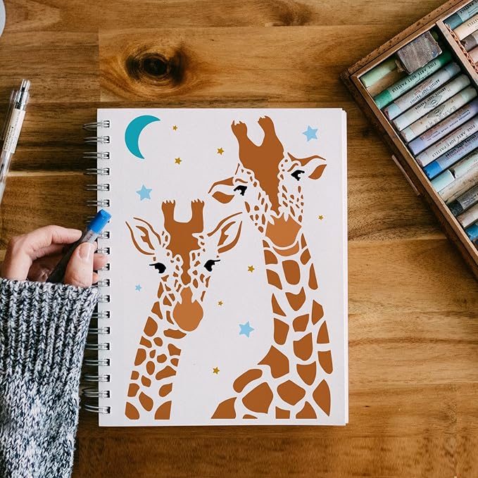 FINGERINSPIRE Giraffe Stencil 11.7x8.3 inch Two Giraffe Drawing Painting Stencils Plastic Zoo Animals Stencils Reusable Moon Star DIY Home Decor Stencil for Painting on Wood Floor Wall Window