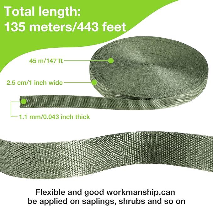 Shappy Tree Tie Strap Garden Webbing Strap Garden Plant Supports Tree Tie Staking for Outdoor Use, Plant Supports, Grafting, Straightening Supplies(Yellow Green,443 Feet x 1 Inch)