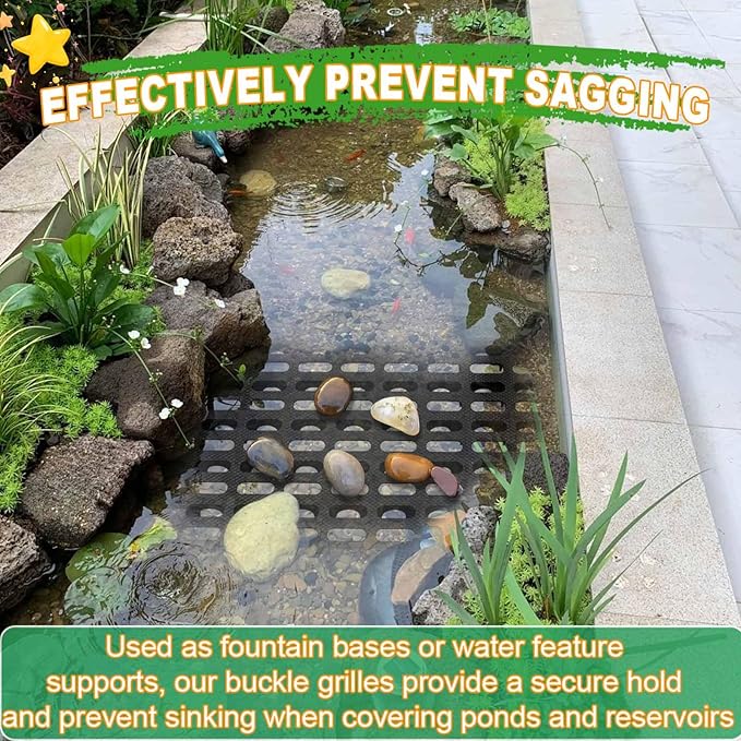 4 Pack Heavy Duty Fountain Basin Grate, 32"x 16" Pondless Waterfall Kit, Water Grid for Raised Beds, Rectangular Hide Reservoir Grates for Indoor & Outdoor Ponds, Waterfall Fountains, Water Gardens