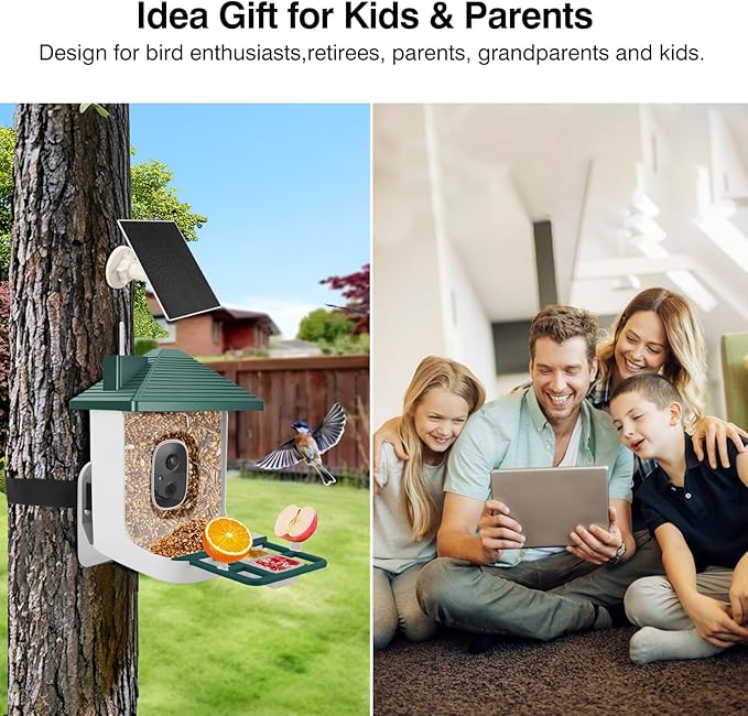 Bird Feeder with Camera,Smart Watching Birds,AI Identify Species with Solar Panel,Auto Record 2K HD Capture Video Live,2L Large Capacity,Ideal Gifts for BirdLover (Green+64G Card)