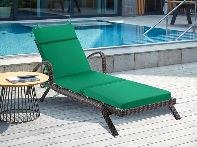 Outdoor Chasie Lounge Tufted Thick Cushion with Ties,Replacement Wicker Chair Cushion for Paito Fruniture,72x21x3inches,All Weather,Hunter Green