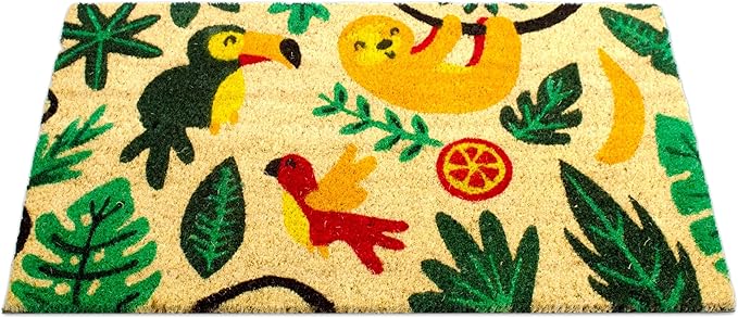 Coir Door Mat for Outside Entrance, Welcome Indoor Outdoor Doormat, Funny Front Door Mats 16"x27.5" (Jungle)