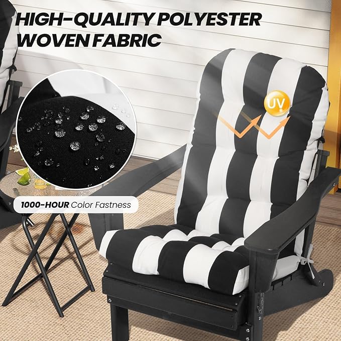 Crestlive 50x20x4 Inch Adirondack Chair Cushion Outdoor Rocking Chair Cushions Water Resistant High Back Patio Chair Cushions Set of 2 Thick Patio Replacement Cushion Black Stripe