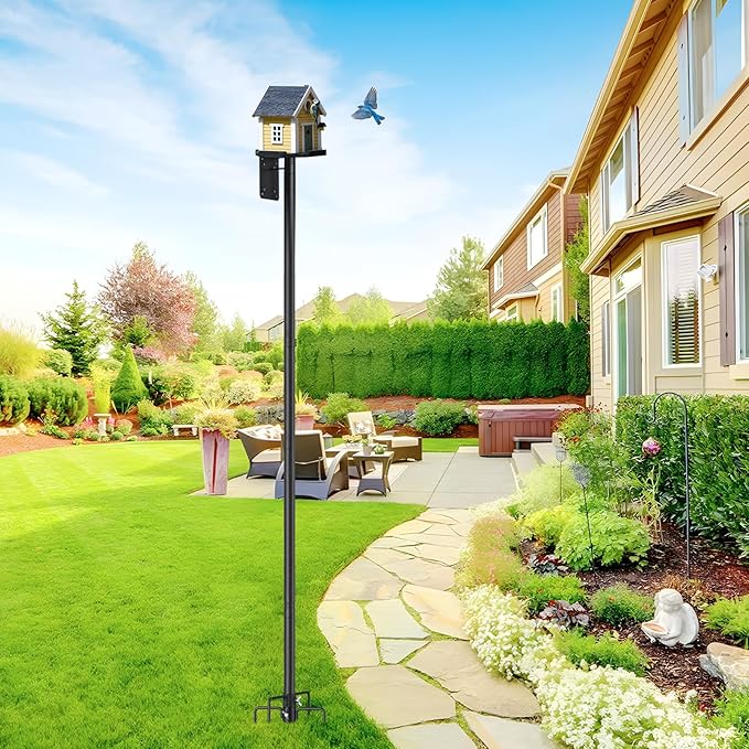 Heavy Duty Bird Feeder Pole - 75" Adjustable Birdhouse Stand Outdoor, Anti-Tip Stakes & Stable Mount for Smart Camera Birdfeeder,Bluebird House, Bird Buddy, Birdfy