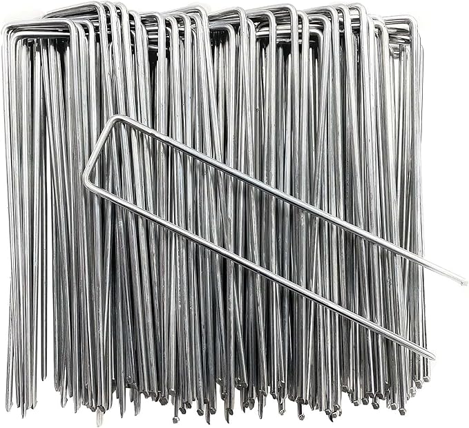 Petgrow 6 Inch Garden Stakes Galvanized Landscape Staples,U-Type Turf Staples for Artificial Grass, Rust Proof Sod Pins Stakes for Securing Fences Weed Barrier,Outdoor Wires Cords Tents Tarps,100