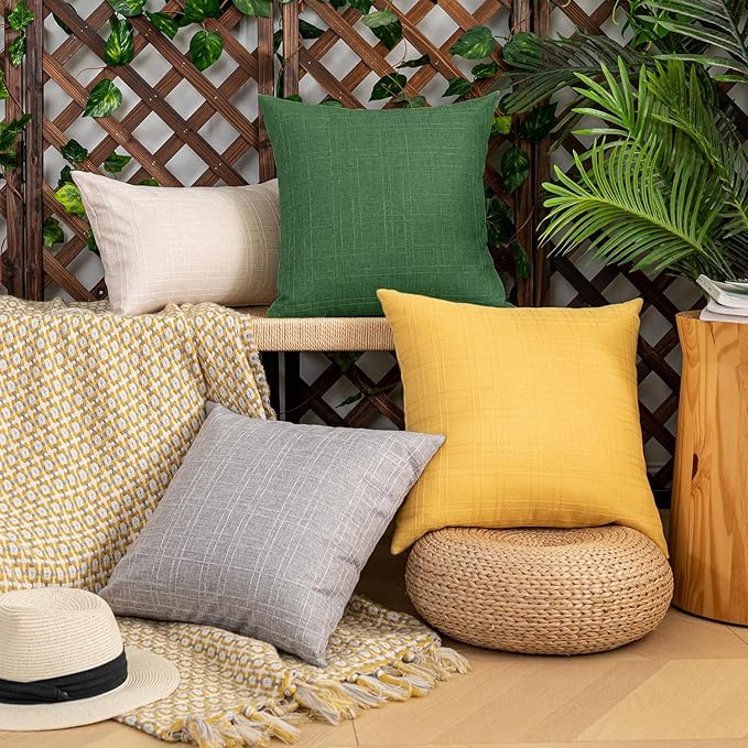 Kevin Textile Pack of 2 Outdoor Waterproof Pillow Covers Checkered Decorative Cushions Sham Throw Pillowcases Shell for Patio Tent Garden Couch Bed Sofa 16x16 Inch Dark Green
