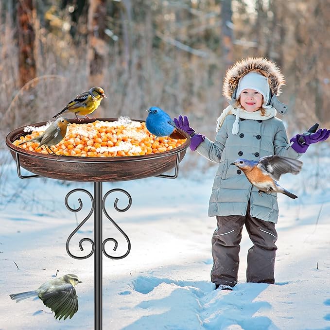Metal Bird Bath for Outside,Bird Baths Feeder Bowl with 5 Prongs Base Stake,Freestanding BirdBaths for Outdoors Garden Patio Yard Lawn Decor (Vintage Bronze)
