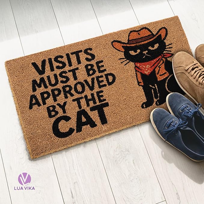 Coir Doormat Outdoor Entrance - Approved by The cat - 17"x30" - Funny Door mats Outside - Welcome mat Funny - Indoor/Outdoor Doormat